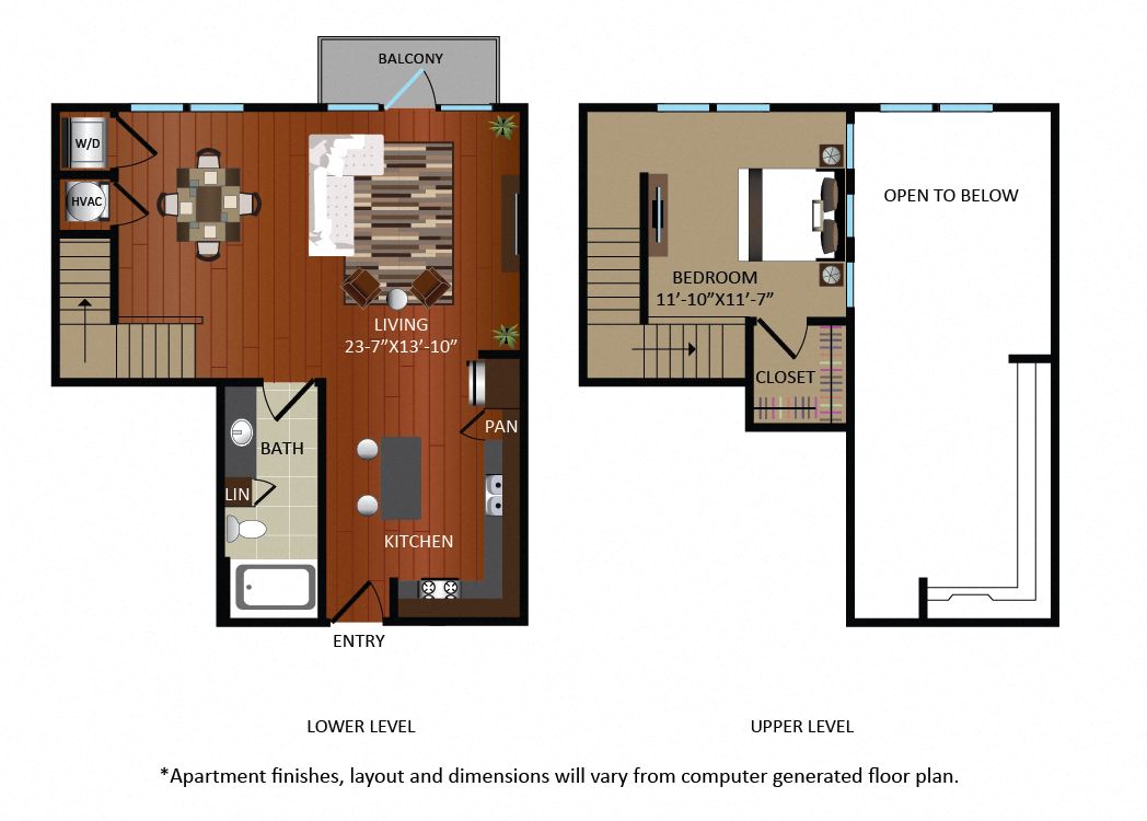 Floor plan for 1 bed, 1 bath, 926 sqft
